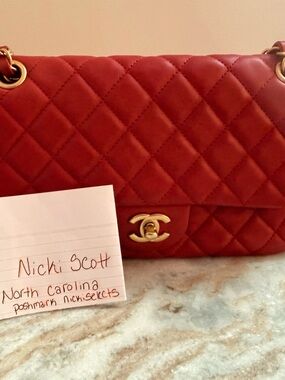 CHANEL Quilted Lambskin Flap Shoulder Bag - Red with Gold Hardware